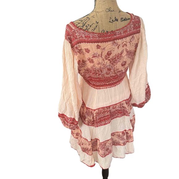 Free People My Love Mini Dress S Small Bohemian Patterned V Neck Long Sleeve - Picture 5 of 9